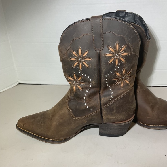 Santa Fe Boot Co Brown Leather Floral Jeweled Cowboy Western Boots Size 8.5 - Picture 7 of 12